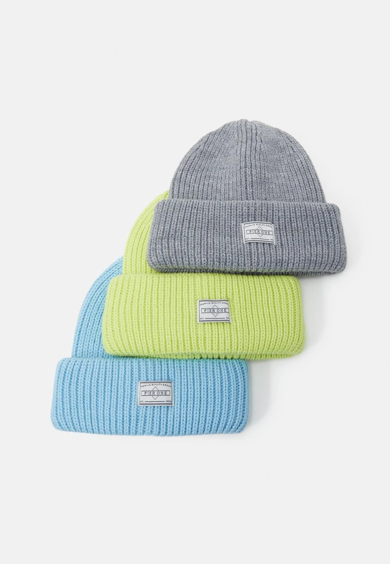 Pier One UNISEX 3 PACK - Mütze - Grey, Neon Green, Light Blue – Bild 4
