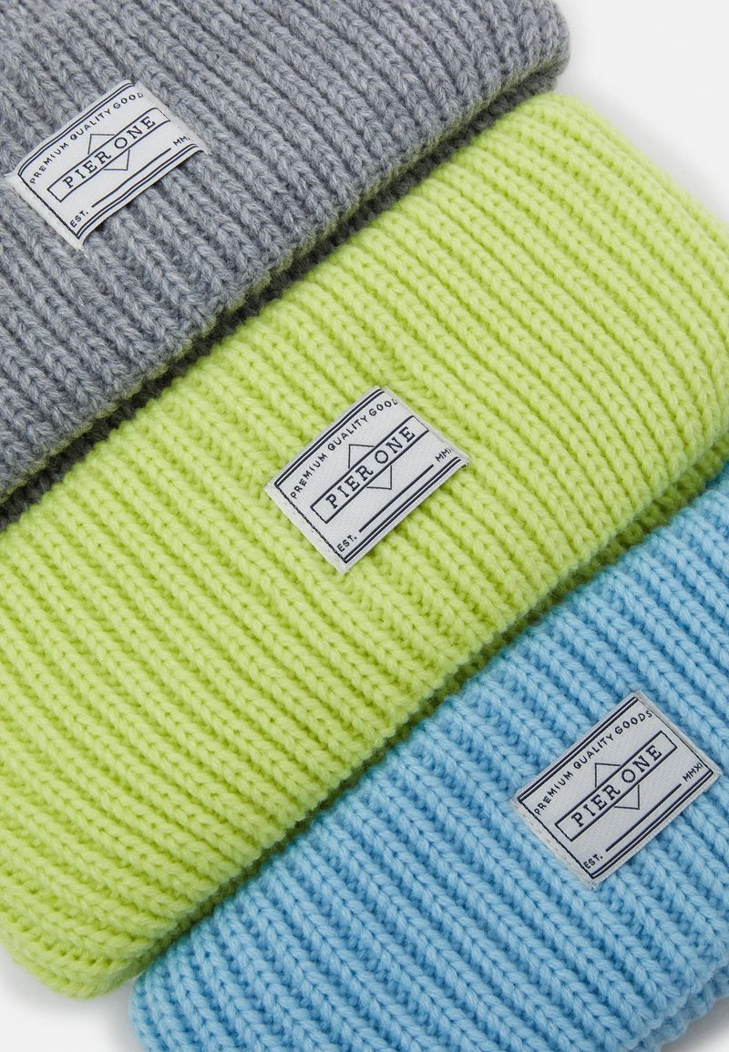 Pier One UNISEX 3 PACK - Mütze - Grey, Neon Green, Light Blue – Bild 3